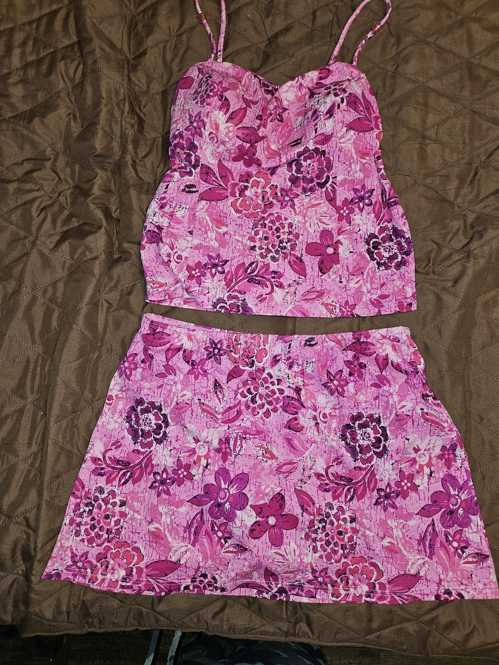 croft & barrow Pink Floral Two-Piece Tank and Skirt Bathing Suit Set
